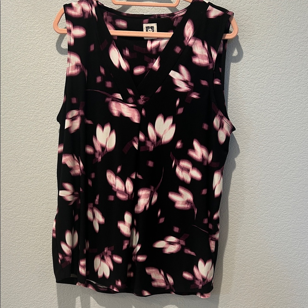Anne Klein Black and Pink Floral Blouse